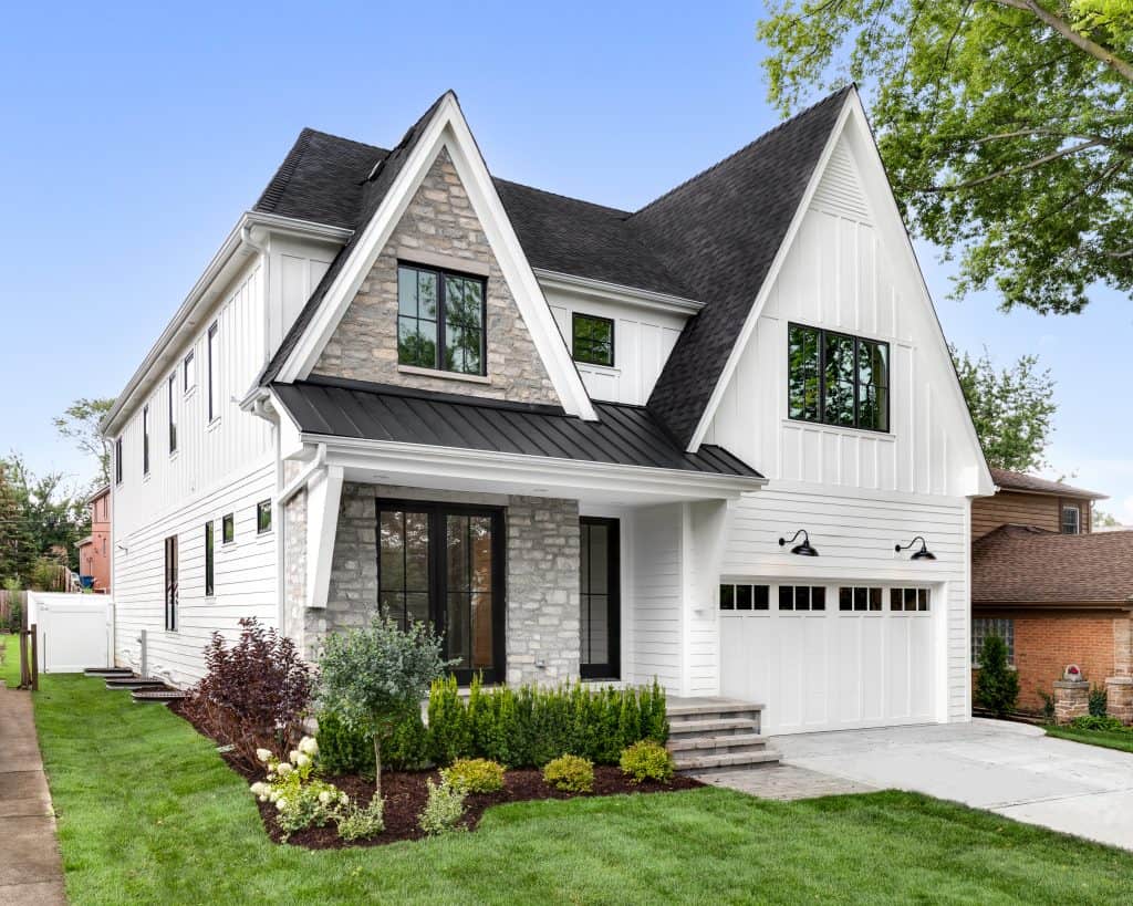 exterior of white modern farmhouse home in new england